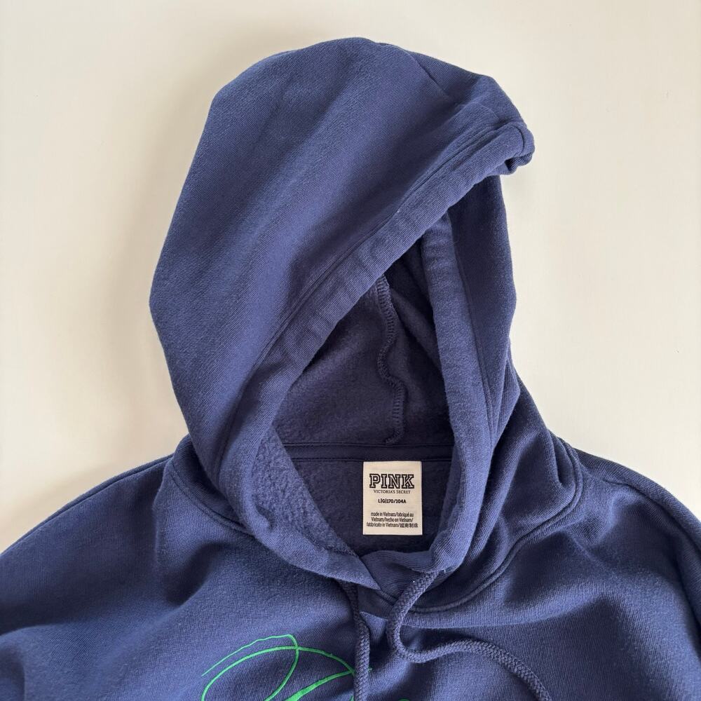 Victoria's Secret Pink Navy Blue Fleece Classic Cropped Hoodie Sweatshirt Large - Picture 4 of 7